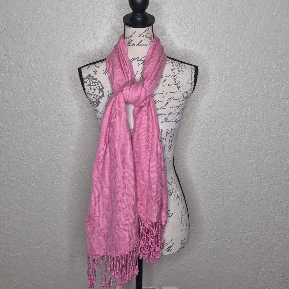 Pink Pashmina Shawl Scarf with Fringe Tassels Solid Wrap Lightweight